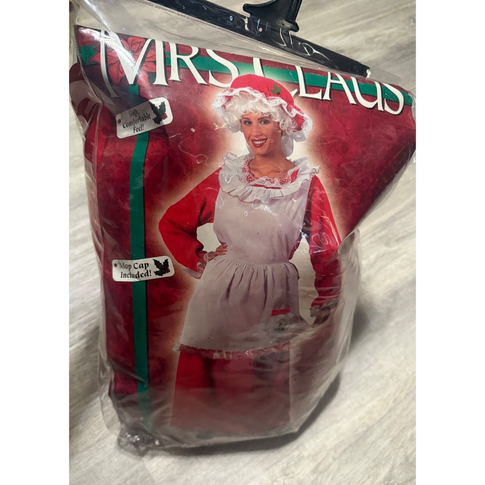First Claus Mrs Santa Costume Dress Apron Mop‎ Cap Lace Trim Holiday One Size